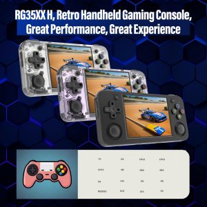 RG35XX H, Consola de juegos portátil retro Anbernic con tarjeta de 64GTF, diseño de joystick dual, pantalla HD de 3.5 pulgadas, batería de alta capacidad que dura hasta 8 horas para una mejor