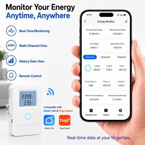 WiFi Home Energy Monitor with 3 80A CT Clamps, Circuit-Level Monitoring, Real-Time Electricity Usage Monitor, Smart Life/Tuya App, Voltage Current Power Tracking for Home, Solar, HVAC, Water Heater
