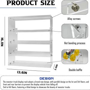 Acrylic Monster Trucks Display Case, 5-Tier Toy Car Storage Organizer Shelf | Clear, Hold 25 Diecast Trucks, Wall Mount or Desktop Display Shelf Holder for Collectors & Kids