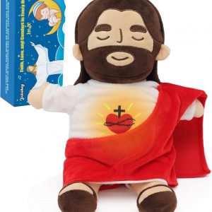 Yelakey - Peluche de Jesús de 15.7 pulgadas que respira, juguete musical | con resplandor y canciones, muñeca de peluche de Jesús, juguetes de Jesús, regalo de Navidad