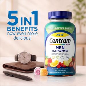 Centrum MultiGummies for Men, Assorted Fruit Flavors, 170 Count | Contains Vitamin D3, B Vitamins and Antioxidants, Gluten Free, Non-GMO Ingredients, GLP-1 Support