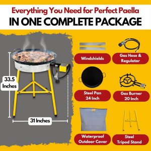 Paelluxe Paella Burner Stand & Regulator Set with 24 Inch Pan- 20 Servings
