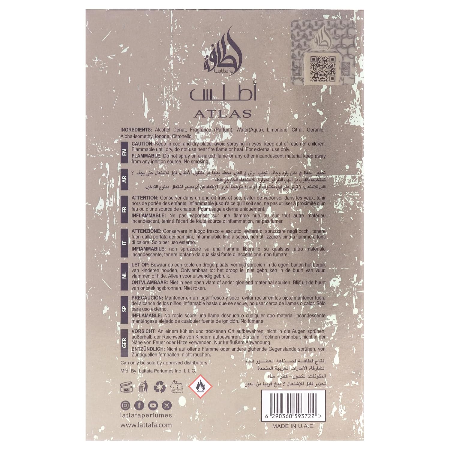 Lattafa Atlas Eau de Parfum Spray for Unisex, 1.85 Ounce
