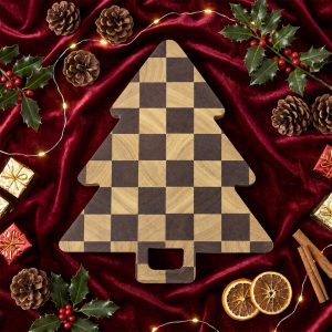 Novabright 1 tabla de cortar de madera con forma de tablero de ajedrez de árbol de Navidad, bandeja de madera para servir de madera, decoración de cocina de granja para fiestas, accesorios de mesa