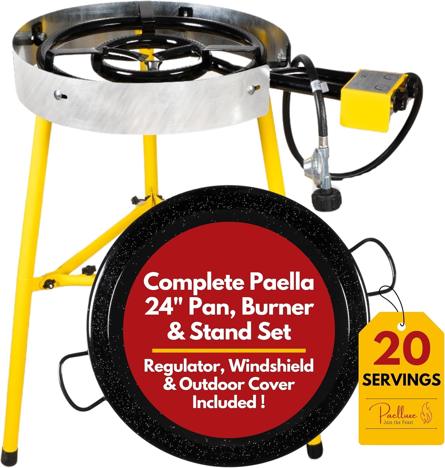 Paelluxe Paella Burner Stand & Regulator Set with 24 Inch Pan- 20 Servings