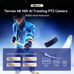 Tenveo Paquete de cámara y controlador PTZ - Cámara PTZ 4K NDI (2 piezas) 20X Zoom AI Tracking HDMI/USB3.0/LAN (PoE) y kit de controlador de joystick NDI de pantalla cuádruple de 7 pulgadas para