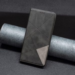 Flip Case for Honor Magic 7 Lite,Rhombus Pattern Premium Leather Wallet Kickstand Magnetic Closure Cover Black
