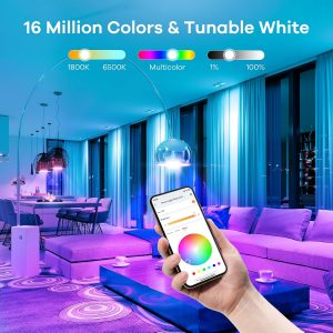 Linkind Smart Light Bulbs, Work with Alexa, Google Home, AiDot | Led Color Changing Light Bulb RGBTW, 2.4G WiFi+Bluetooth, 104 Preset Scene, Music Sync, DIY, Dotis, A19 E26, 60W 800LM, 4Pack