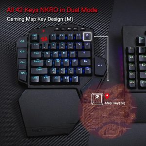 Redragon K585 PRO Teclado mecánico inalámbrico con una sola mano, 42 teclas, 3 modos RGB 40% teclado para juegos con 7 teclas macro integradas, soporte de muñeca desmontable, batería recargable | 0-Delay 2.4GHz Connection, On Board Macro Keys Keyboard, USB Pass-Through Port, Hot-Swap Socket, Detachable Wrist Rest