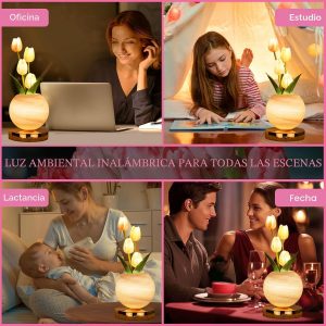 Tulip Table Lamp, Rechargeable Cordless Touch Dimming Artificial Tulip Flower Desk Lamp, LED Flower Bedside Night Light Romantic Gifts for Girl Women Mom (Pink)