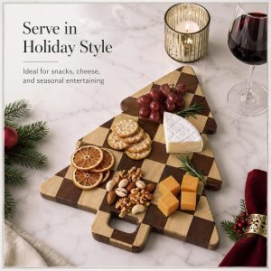 Novabright 1 tabla de cortar de madera con forma de tablero de ajedrez de árbol de Navidad, bandeja de madera para servir de madera, decoración de cocina de granja para fiestas, accesorios de mesa
