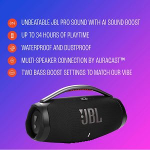JBL Boombox 4 Portable Bluetooth Speaker, Waterproof, Deep Bass - Black | Up To 34 Hours Playtime, IP68 Dustproof, AI Sound Boost For Louder Clearer Audio, Ideal For Beach, Pool, Boat And Outdoor Par