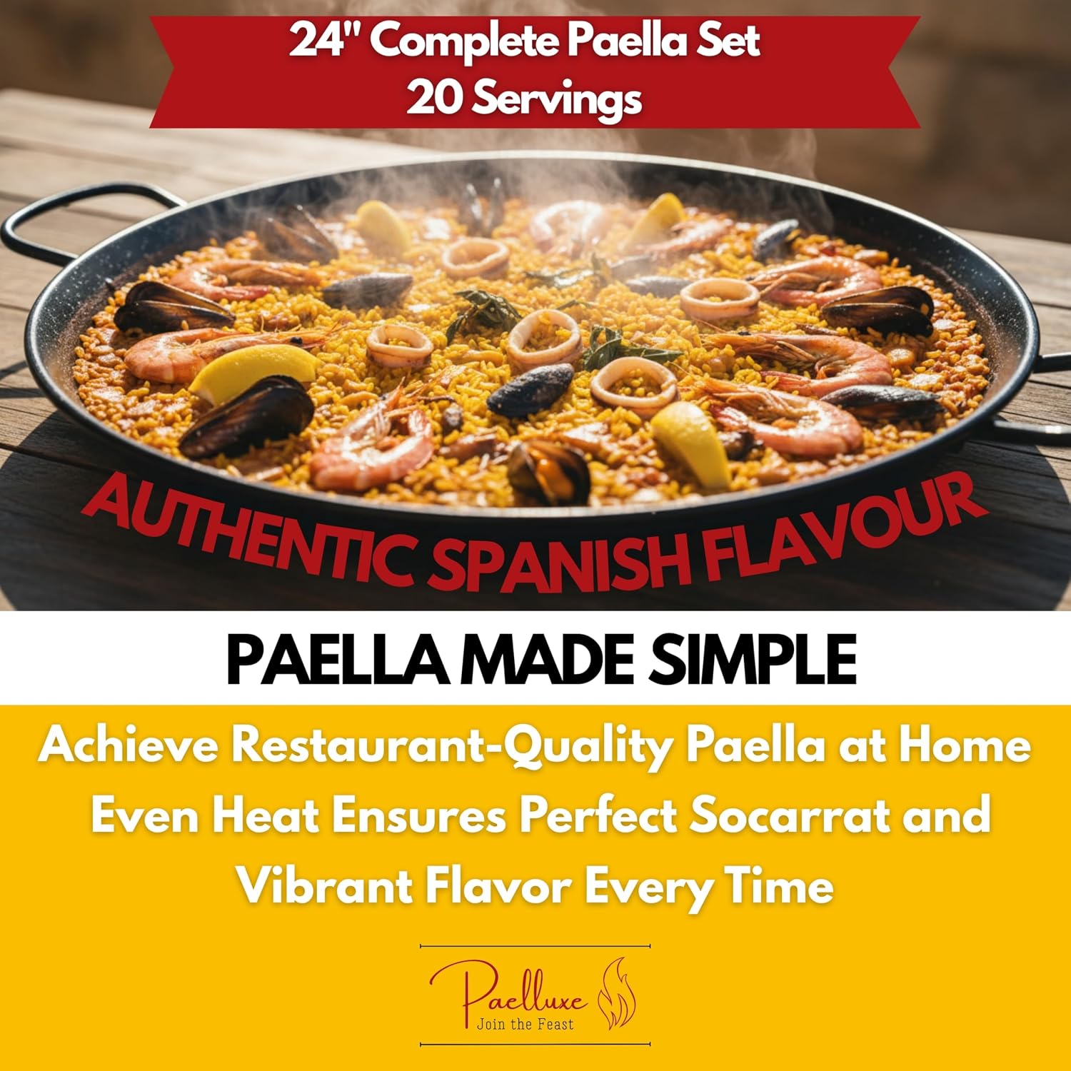 Paelluxe Paella Burner Stand & Regulator Set with 24 Inch Pan- 20 Servings