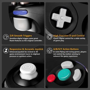 Controlador Fiotok Gamecube, controlador clásico con cable para Nintendo Wii Gamecube (Negro)