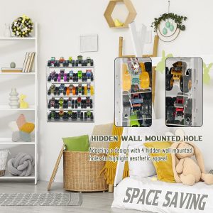 Acrylic Monster Trucks Display Case, 5-Tier Toy Car Storage Organizer Shelf | Clear, Hold 25 Diecast Trucks, Wall Mount or Desktop Display Shelf Holder for Collectors & Kids