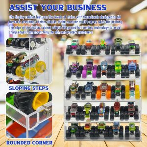 Acrylic Monster Trucks Display Case, 5-Tier Toy Car Storage Organizer Shelf | Clear, Hold 25 Diecast Trucks, Wall Mount or Desktop Display Shelf Holder for Collectors & Kids