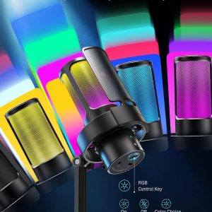 FIFINE A8 Plus USB Gaming Condenser Microphone with 4 Polar Patterns for PC | RGB Control, Quick Mute, Gain Knob, Headphone Jack, Cardioid Pickup, Pop Filter, for PS5 Podcast Streaming Recording YouTube