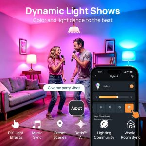 Linkind Smart Light Bulbs, Work with Alexa, Google Home, AiDot | Led Color Changing Light Bulb RGBTW, 2.4G WiFi+Bluetooth, 104 Preset Scene, Music Sync, DIY, Dotis, A19 E26, 60W 800LM, 4Pack