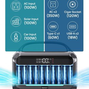 DARAN Portable Power Station, 288Wh LiFePO4 Battery, 350W (600W Peak) Power Bank with AC Outlet & 40W 12V DC5521 Foldable Solar Panel