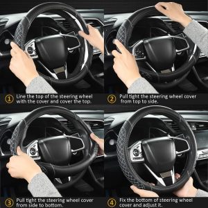 West Llama Customized Auto Car Steering Wheel Cover for Toyota Rav4 Corolla Camry Highlander (Black+Pink-Standard Size)