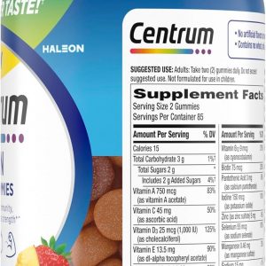 Centrum MultiGummies for Men, Assorted Fruit Flavors, 170 Count | Contains Vitamin D3, B Vitamins and Antioxidants, Gluten Free, Non-GMO Ingredients, GLP-1 Support