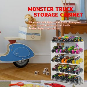 Acrylic Monster Trucks Display Case, 5-Tier Toy Car Storage Organizer Shelf | Clear, Hold 25 Diecast Trucks, Wall Mount or Desktop Display Shelf Holder for Collectors & Kids