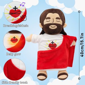 Yelakey - Peluche de Jesús de 15.7 pulgadas que respira, juguete musical | con resplandor y canciones, muñeca de peluche de Jesús, juguetes de Jesús, regalo de Navidad
