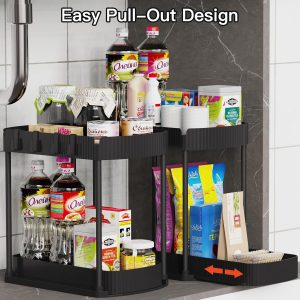 Ukeetap Organizadores de almacenamiento extraíbles multiusos, organizadores debajo del fregadero/gabinete y almacenamiento para baño y cocina, negro, 12.8 pulgadas, 2 paquetes | Organizadores de gabinetes multiusos y almacenamiento para baño y cocina
