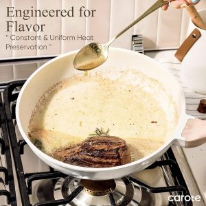 CAROTE Juego de 21 ollas y sartenes, juegos de utensilios de cocina antiadherentes, utensilios de cocina de inducción de granito blanco, juego de cocina antiadherente con sartenes y cacerolas (PFOS,