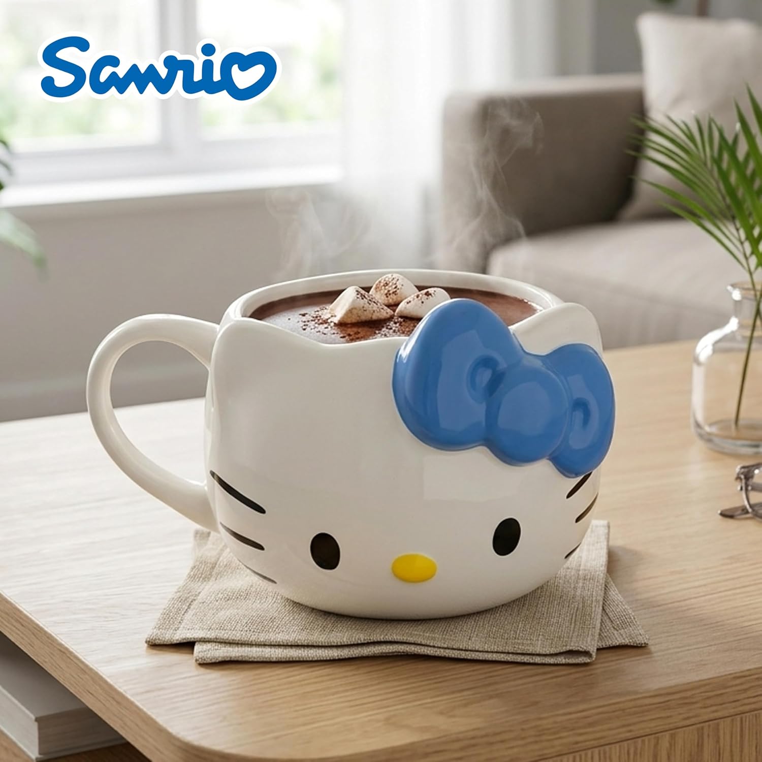 Silver Buffalo Sanrio Hello Kitty Blue Bow, 3D Sculpted Mug, 20oz | Ceramic, 0.59 Liters
