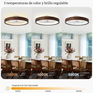Ventilador de techo de 20 pulgadas con luz, ventilador de techo de madera de perfil bajo, aplicación y control remoto, regulable y 6 velocidades