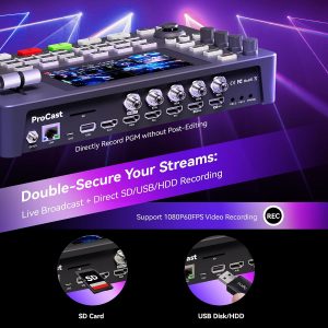 Tenveo Conmutador Mezclador de Video HDMI 4K60FPS, 4*SDI & 4*HDMI Entrada, Conmutador de Transmisión en Vivo de 5 Canales, Pantalla FHD de 5.5’’, Salida de 1080P60FPS, Grabación de Video USB, Soporte