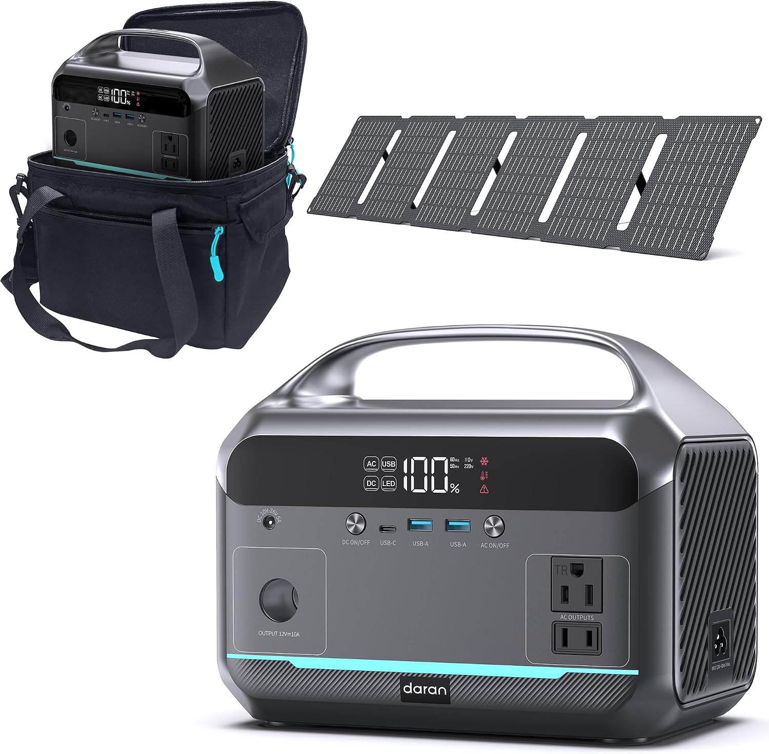 DARAN Portable Power Station, 288Wh LiFePO4 Battery, 350W (600W Peak) Power Bank with AC Outlet & 40W 12V DC5521 Foldable Solar Panel