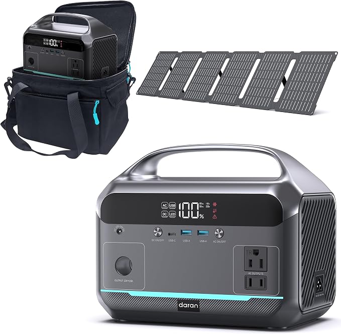 DARAN Portable Power Station, 288Wh LiFePO4 Battery, 350W (600W Peak) Power Bank with AC Outlet & 40W 12V DC5521 Foldable Solar Panel