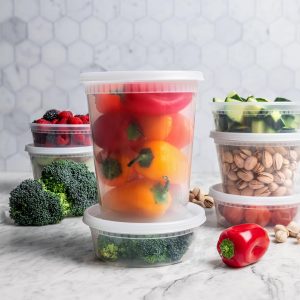Recipientes de 32 onzas con tapas (paquete de 240) a granel – Recipiente de plástico de cuarto de galón con tapa, desechable, 32 onzas, congelador, sopa y almacenamiento de alimentos, recipiente alto