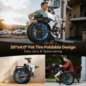 1500W Folding Electric Bike for Adult 52V20Ah Battery 20x4inch Ebike | Foldable Front & Rear Fork Suspension Ebike for Commuter&Mountain,Removable Battery E-bike,70mile Range Electric Bicycle
