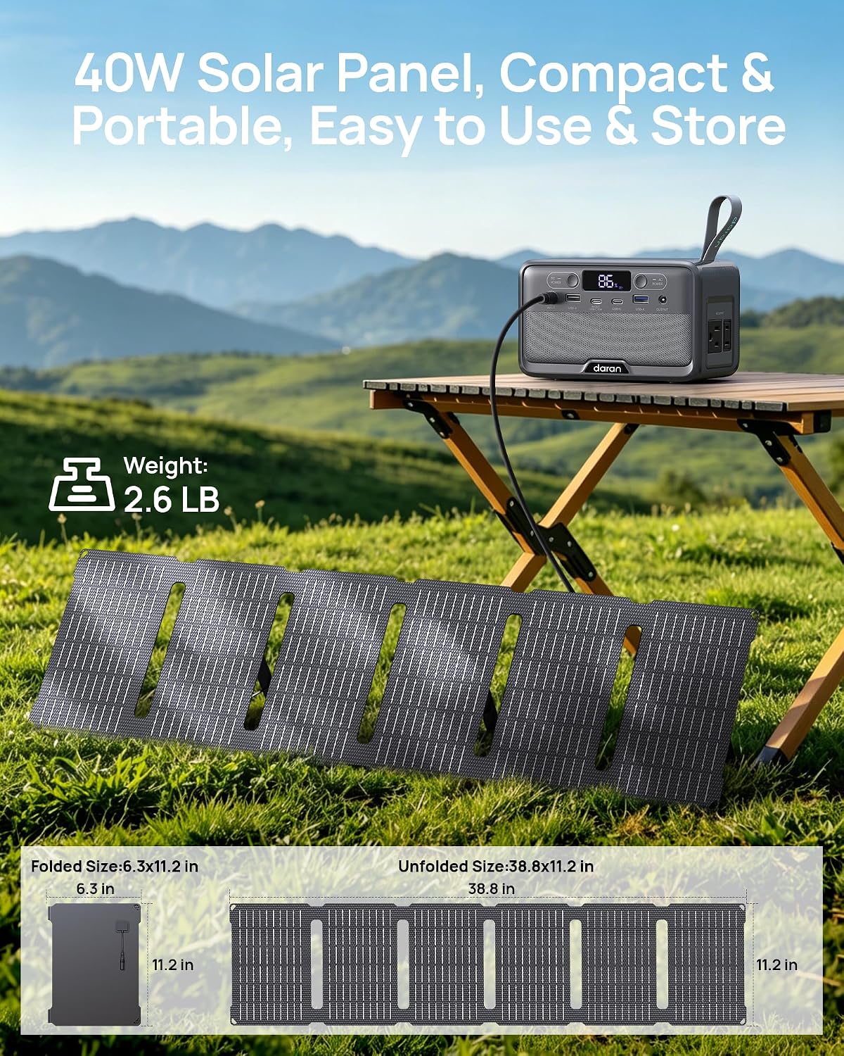 DARAN Portable Power Station, 288Wh LiFePO4 Battery, 350W (600W Peak) Power Bank with AC Outlet & 40W 12V DC5521 Foldable Solar Panel