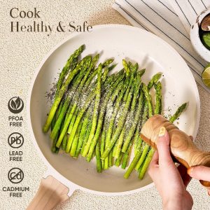 CAROTE Juego de 21 ollas y sartenes, juegos de utensilios de cocina antiadherentes, utensilios de cocina de inducción de granito blanco, juego de cocina antiadherente con sartenes y cacerolas (PFOS,