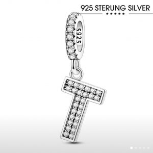 Dije Letra T en Plata Esterlina 925 con Zirconias