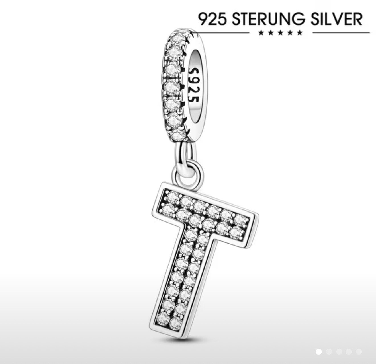 Dije Letra T en Plata Esterlina 925 con Zirconias