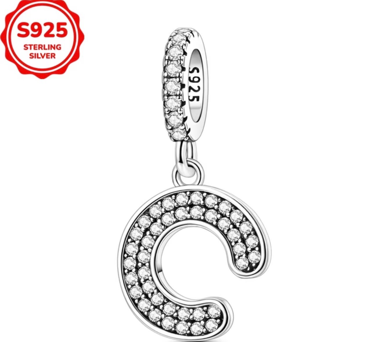 Dije Letra C en Plata Esterlina 925 con Zirconias