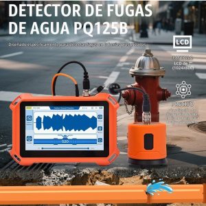 Detectores de fuga de agua subterránea PQ125B para exteriores, detección de fugas en tuberías con pantalla táctil, auriculares y estuche de transporte, sensor acústico de intensificación