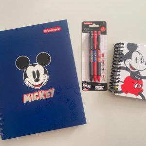 Cuaderno espiral pasta dura, mini libreta pasta dura y set de boligrafo Mickey