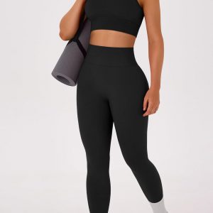 OLCHEE Womens Workout Sets 2 Piece Racerback Sports Bra High Waist Leggings