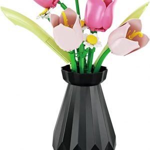 Juego de construcción de flores compatible con flores de Lego para adultos, ramo de flores de tulipán, colección botánica, decoración única para el hogar o decoración de oficina, gran regalo para ella
