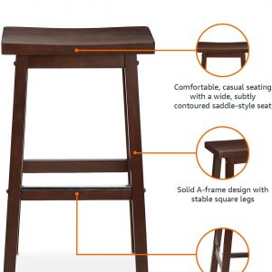 Amazon Basics Solid Wood Saddle-Seat Counter Height Bar Stools for Kitchen Island and Home Bar with Footrest, 29-Inch Height, Walnut, Set of 2