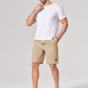 COOFANDY Pantalones cortos chinos de algodón para hombre de 9 pulgadas, pantalones cortos casuales de cintura elástica con cordón de ajuste para verano y playa con bolsillos