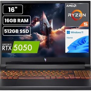 Acer Nitro V 16 AI WUXGA (1920 x 1200) IPS 180Hz Gaming Laptop AI PC, AMD Ryzen 5 240 Processor, NVIDIA GeForce RTX 5050 8GB GDDR7 VRAM, 16GB RAM, 512GB SSD, (16", R5, RTX5050)