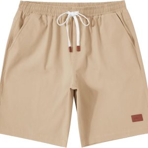 COOFANDY Pantalones cortos chinos de algodón para hombre de 9 pulgadas, pantalones cortos casuales de cintura elástica con cordón de ajuste para verano y playa con bolsillos