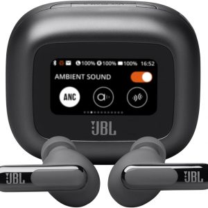 JBL Live Beam 3 - Auriculares True Wireless con cancelación de ruido tipo báculo cerrados, 48 horas totales de reproducción, carga inalámbrica, 6 micrófonos para llamadas perfectas, conexión